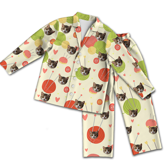 personalized-pajamas-custom-long-sleeve-pajamas-custom-cat-face-pajamas-custom-cat-face-wool-ball-colorful-long-sleeve-pajamas