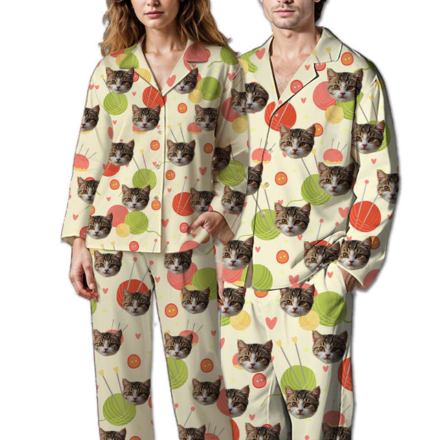 personalized-pajamas-custom-long-sleeve-pajamas-custom-cat-face-pajamas-custom-cat-face-wool-ball-colorful-long-sleeve-pajamas